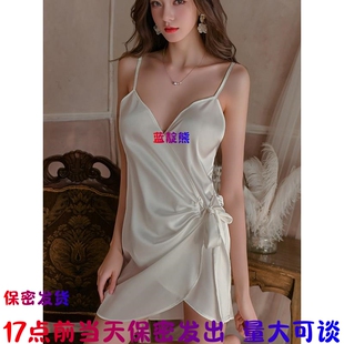 性感睡衣女一片式 深V绑带吊带睡裙qqny情调趣味内衣冰丝纯欲高级