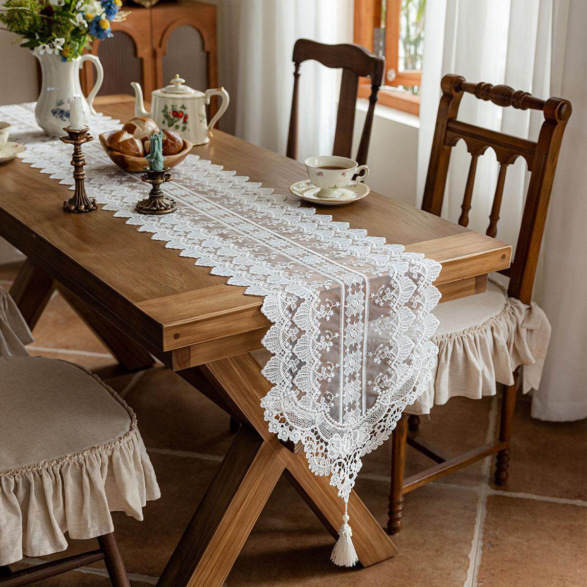 白色蕾丝桌旗长条法式桌布氛围感北欧风茶几电视柜鞋柜餐边柜盖巾,居家布艺,桌旗,淘宝优惠券,粉丝福利购,淘宝优惠卷
