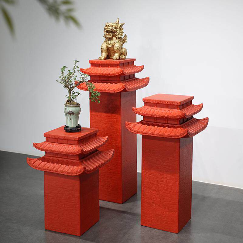 办公室落地新中式彷石头底座石柱墩花架玄关入户门客厅装饰品摆件