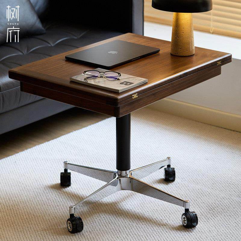 树府黑胡桃木可移动边几升降茶几多功能折叠小推车餐桌家用小户型