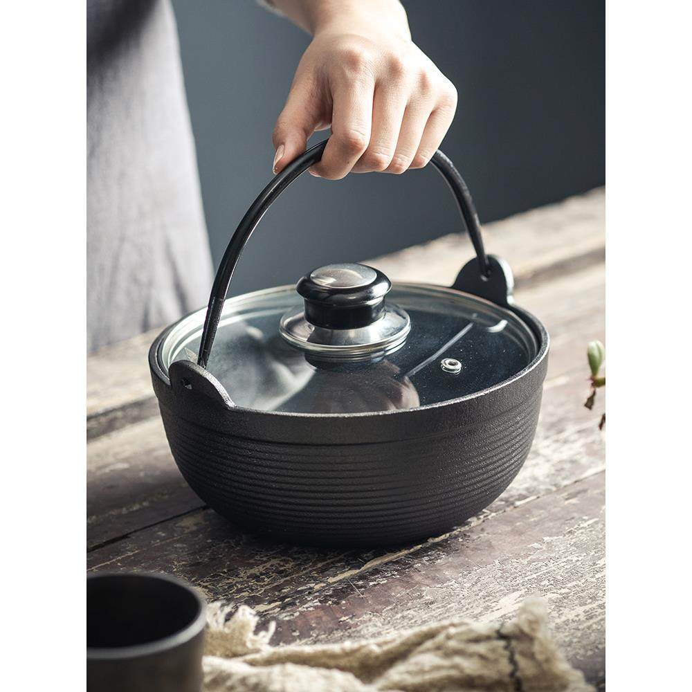 铸铁炖锅家用无涂层日式不粘锅老式生铁汤锅加厚日本汤锅寿喜锅