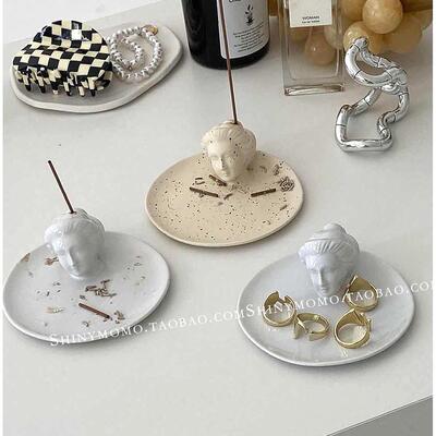 Shinymomo自制法式覆古人头手工陶瓷线香座香插香盘装饰摆件