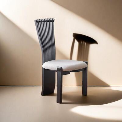 OMEAN中古实木餐椅家用设计师名宿靠背椅休闲 椅法式覆古扇背椅子