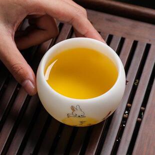 兔年茶杯高端冰种羊脂o玉瓷主人杯单杯个人专用夫妻情侣杯喝茶杯