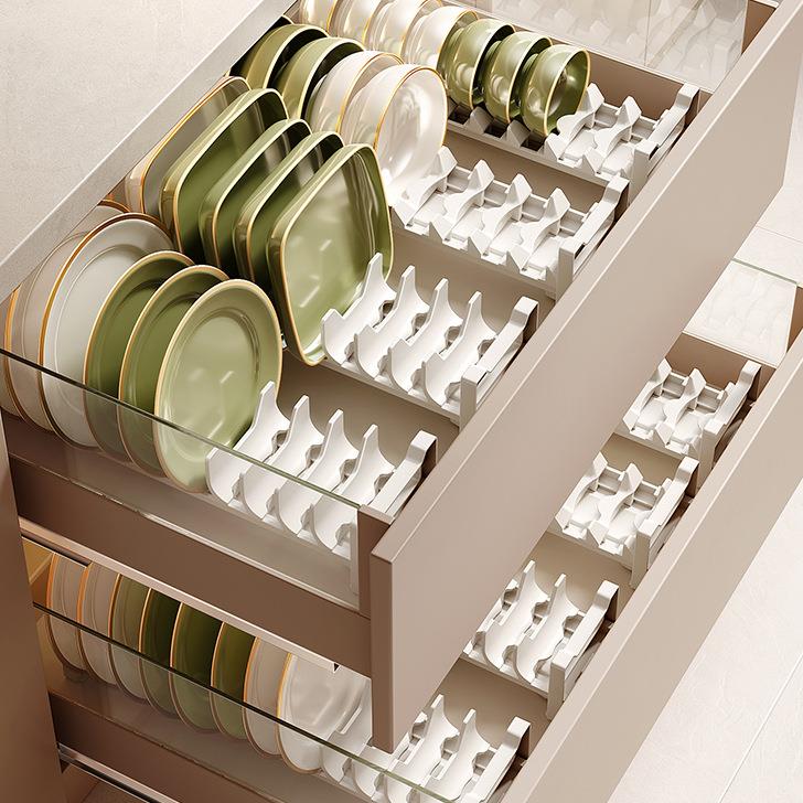 厨房抽屉碗碟沥水收纳架铝合金橱柜内分类餐具盒家用多功能置物架