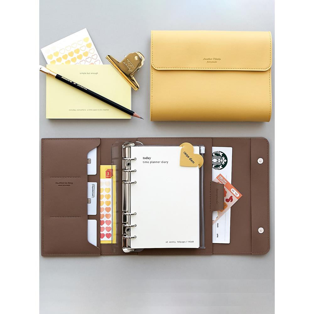 funnymade韩国皮面搭扣活页手账时间管理万年周计划日程本手帐A6