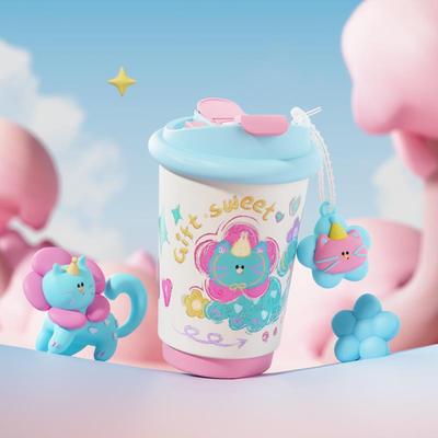 物生物保温杯女生可爱小巧可携式随行陶瓷内胆带吸管保冷咖啡水杯