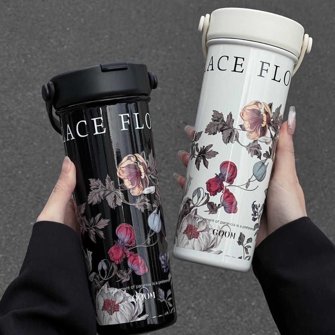 GOOM繁花似锦保温杯女生大容量茶水分离高颜值吸管水杯秋冬保温杯