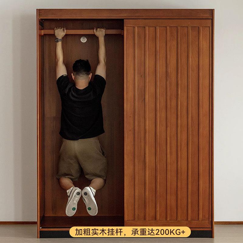 法式复古实木衣柜组合樱桃木衣柜拉门卧室小户型移门收纳柜定制