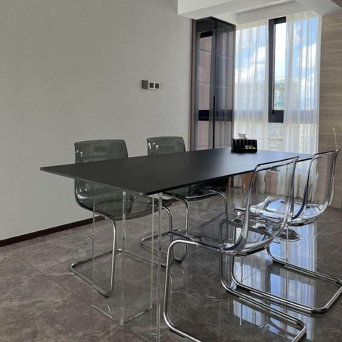 亚克力悬浮纯白岩板餐桌椅组合现代简约小户型家用长方形吃饭桌子,住宅家具,岩板餐桌,淘宝优惠券,粉丝福利购,淘宝优惠卷