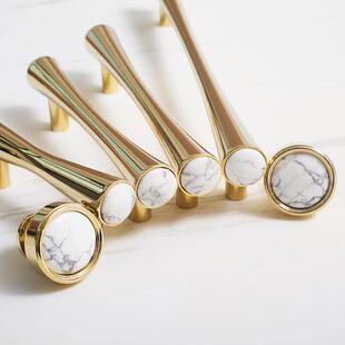 INDOORS原创设计法式轻奢柜门把手衣柜鞋柜抽屉黄铜白松石长拉手