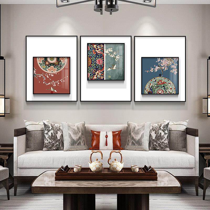 新中式客厅装饰画立体框中画沙发三联床头挂画卧室房间床头壁画