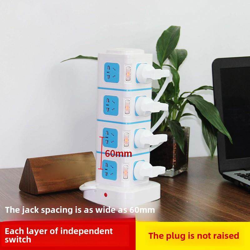 绿色导向垂直插座多孔插拔塔多功能USB插拔板家用接线板拖线板