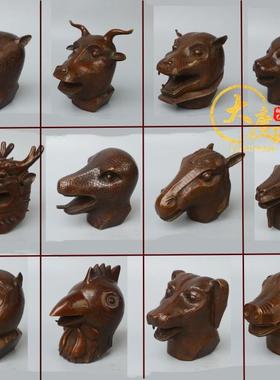 圆明园十二生肖兽首纯铜摆件龙马头羊鼠牛首猴头底座国宝12兽头铜