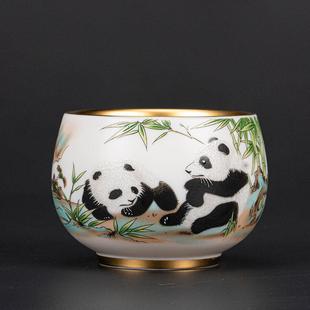 周鸿杰国之瑰宝24k鎏金茶杯个人专用熊猫主人杯功夫茶具建盏金杯