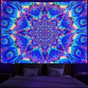 希音波西米亚挂布UV灯万圣节萤光挂毯游戏音乐DJ背景布霓虹壁毯