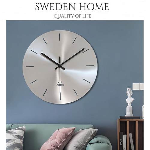 瑞典高端简约创意现代不锈钢客厅挂钟表装饰银色个性静音时钟家用