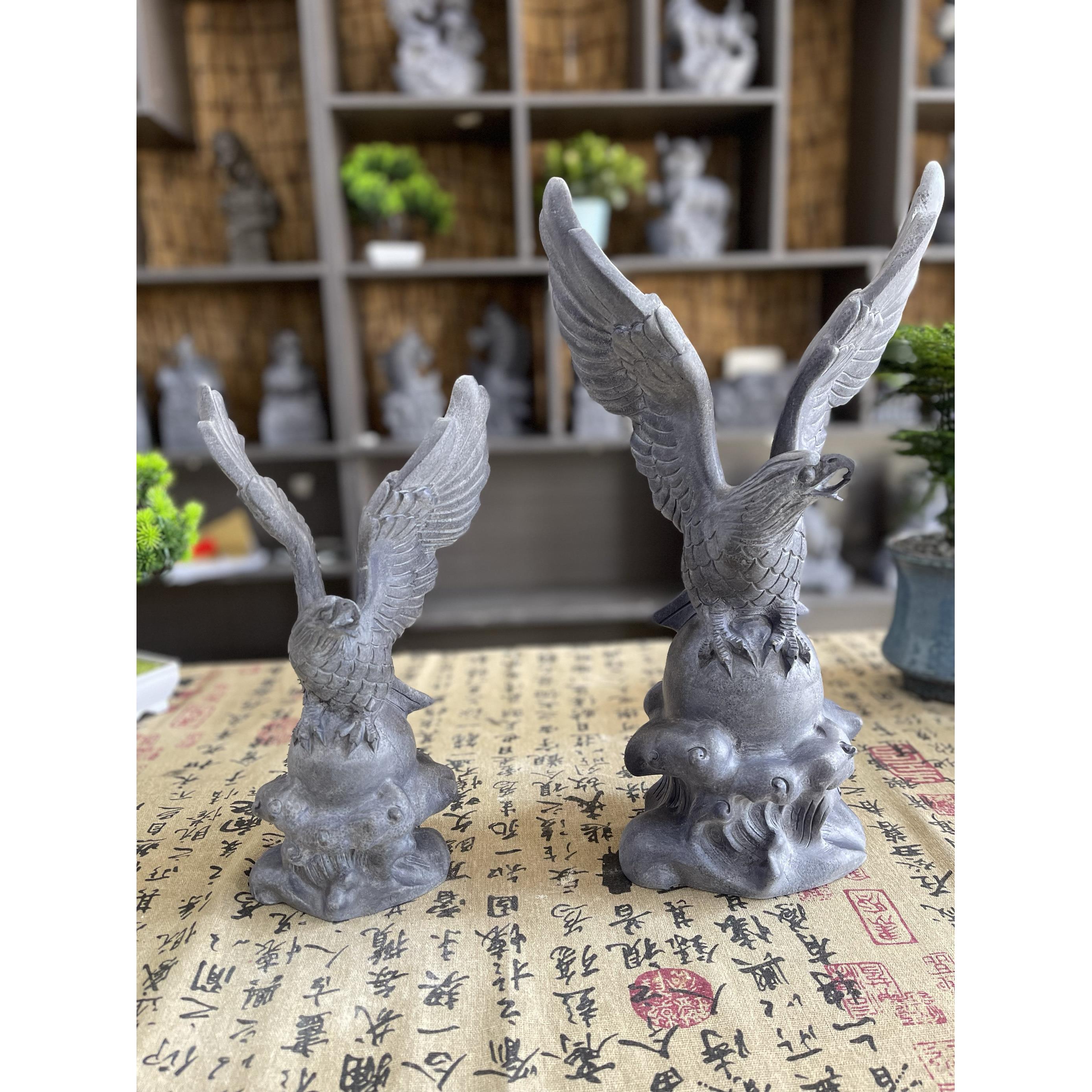 青石精雕老鹰大鹏展翅鹰摆件办公室摆件天然石材雕刻雄鹰