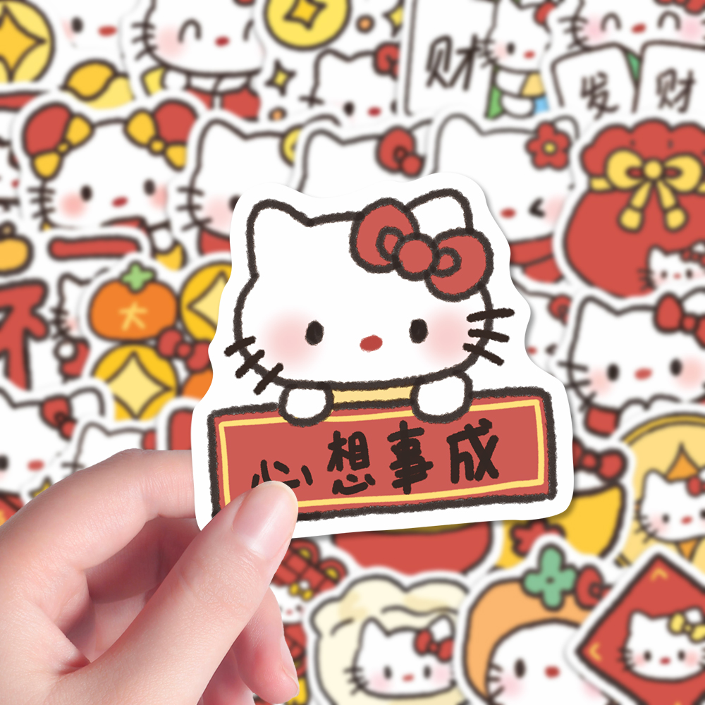 160张kitty新年贴纸高颜值可爱Hello Kitty新年好运贴画手账本DIY