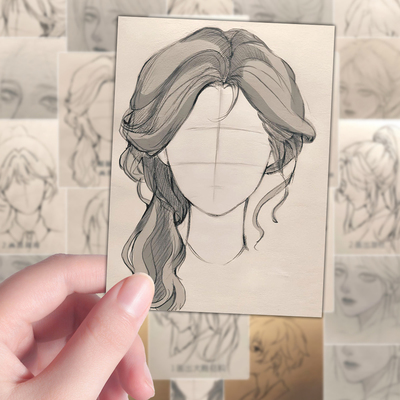 96张头发绘画教程贴纸美术生手绘头发画法临摹线稿diy贴画手账本