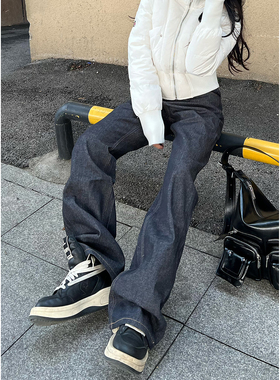 YGAN老钱风手缝针646微喇原色原牛牛仔裤男女直筒cleanfit裤子