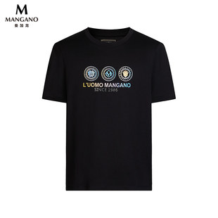 Mangano曼加龙 奥莱夏季新款字母短袖T恤男休闲百搭纯棉上衣潮
