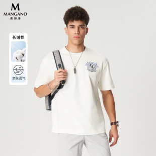 长绒棉 25夏季 Mangano曼加龙 短袖 T恤男 胶印字母天使图案阔版