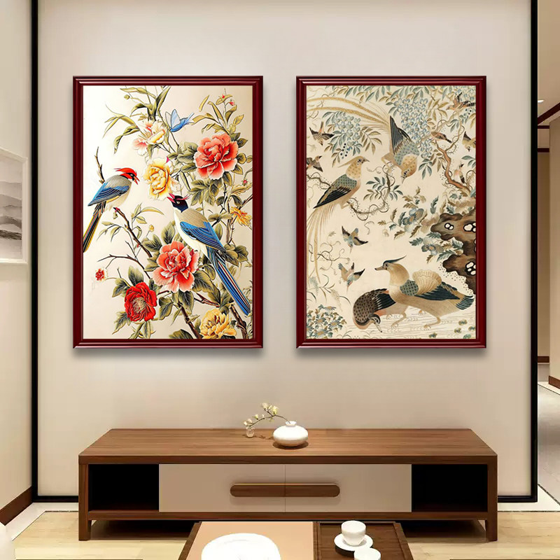 中古风花鸟装饰画新中式客厅沙发背景墙挂画走廊玄关2026新款壁画