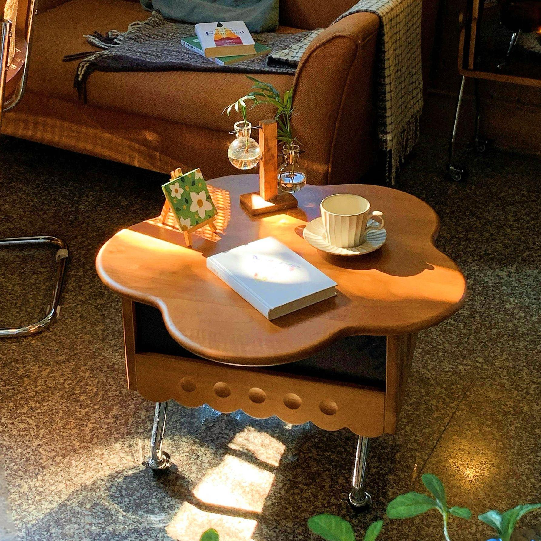 小户型家用可移动升降茶边几法式中古客厅沙发床头小推车阳台茶桌