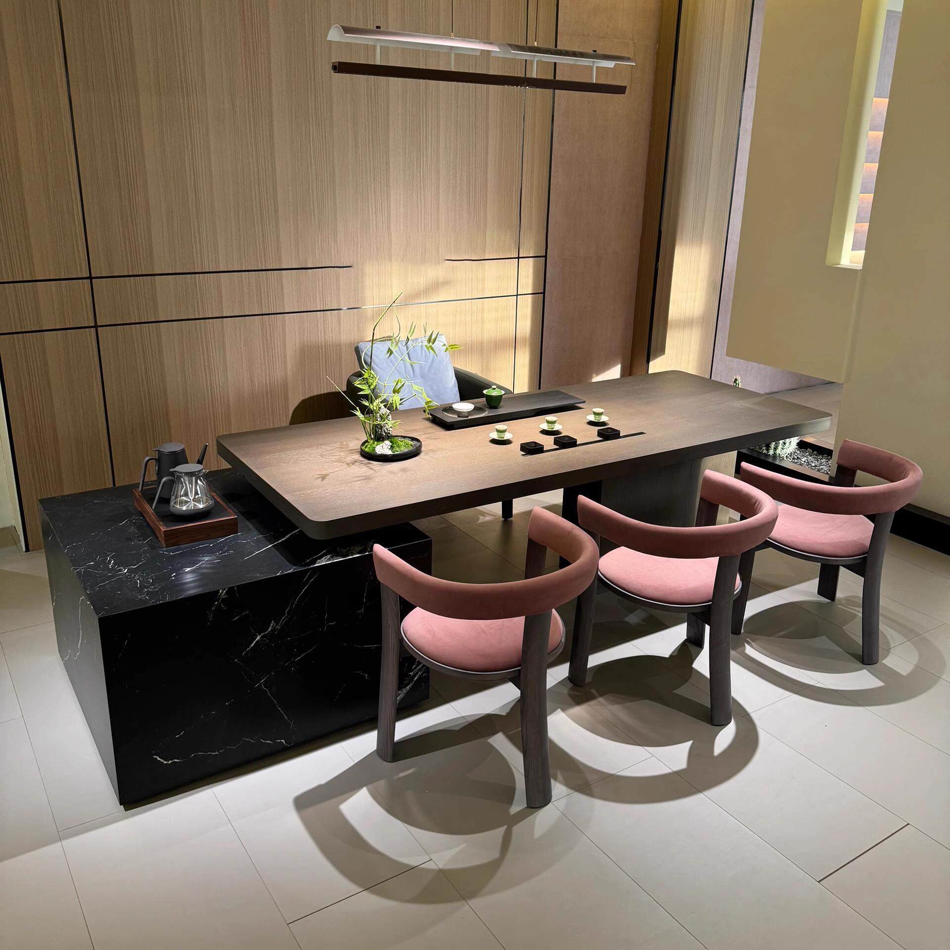 现代简约白蜡木茶桌椅组合别墅会所轻奢岩板泡茶台功夫茶几茶空间