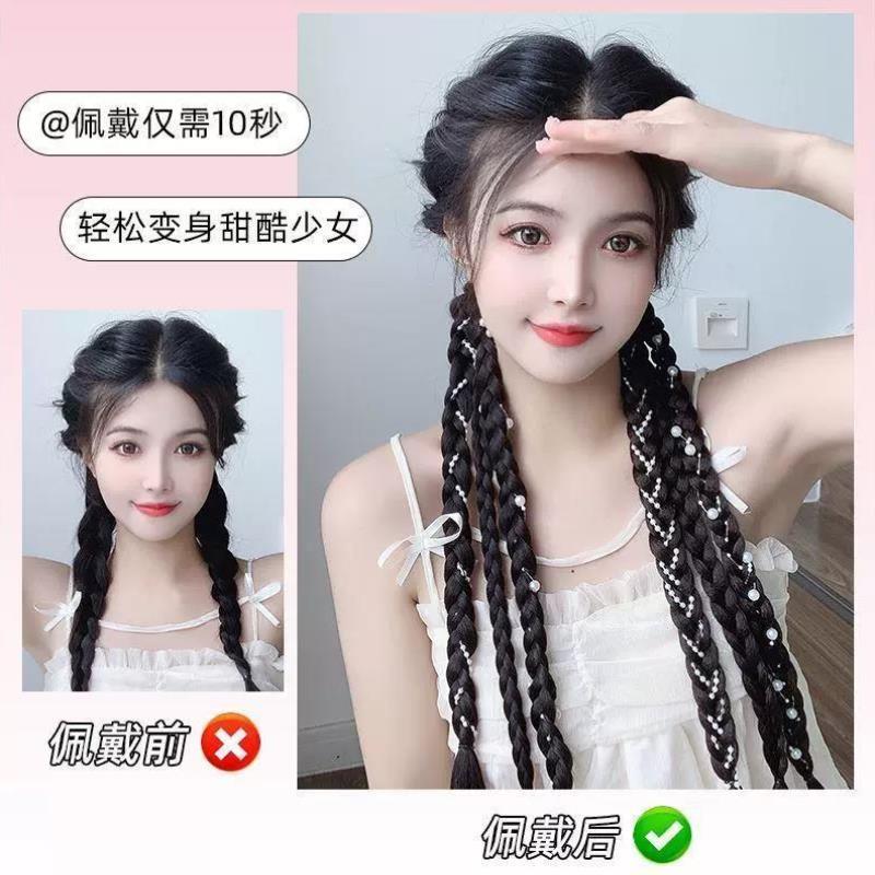 轻松变身甜辣girl假发辫子拳击辫女双马尾自然珍珠辣妹麻花长辫