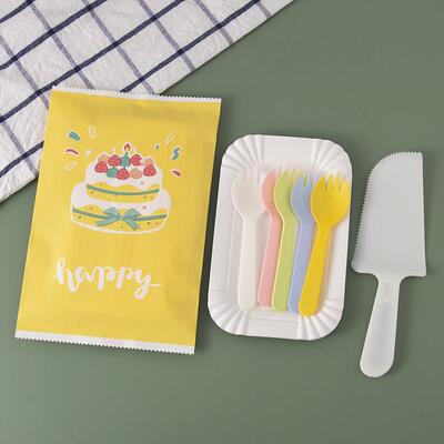 加厚生日盘叉套装一次性刀叉盘组合蛋糕餐具降解纸盘甜品叉子餐盘