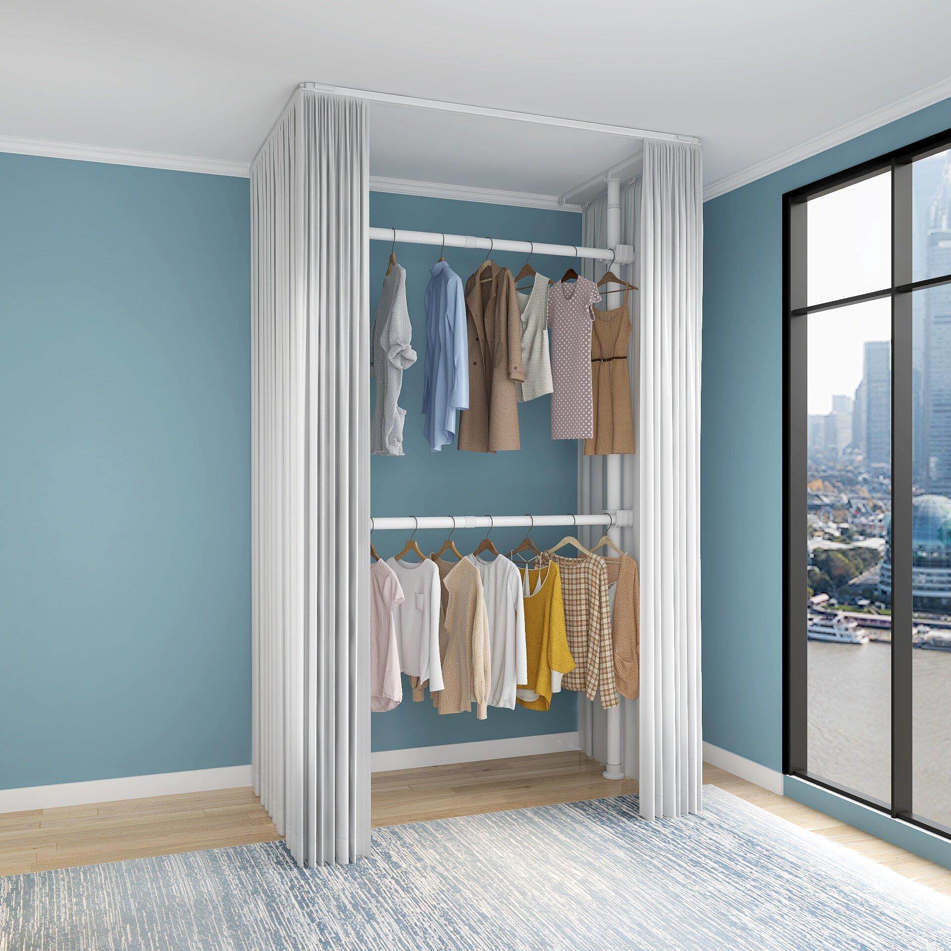 简易衣柜挂衣柜开 放式全挂收纳挂式钢架结构金属框架租房组装衣