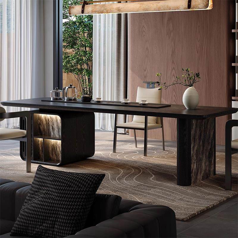 现代实木轻奢泡茶桌椅组合烧水一体茶桌设计师款别墅家用阳台茶台