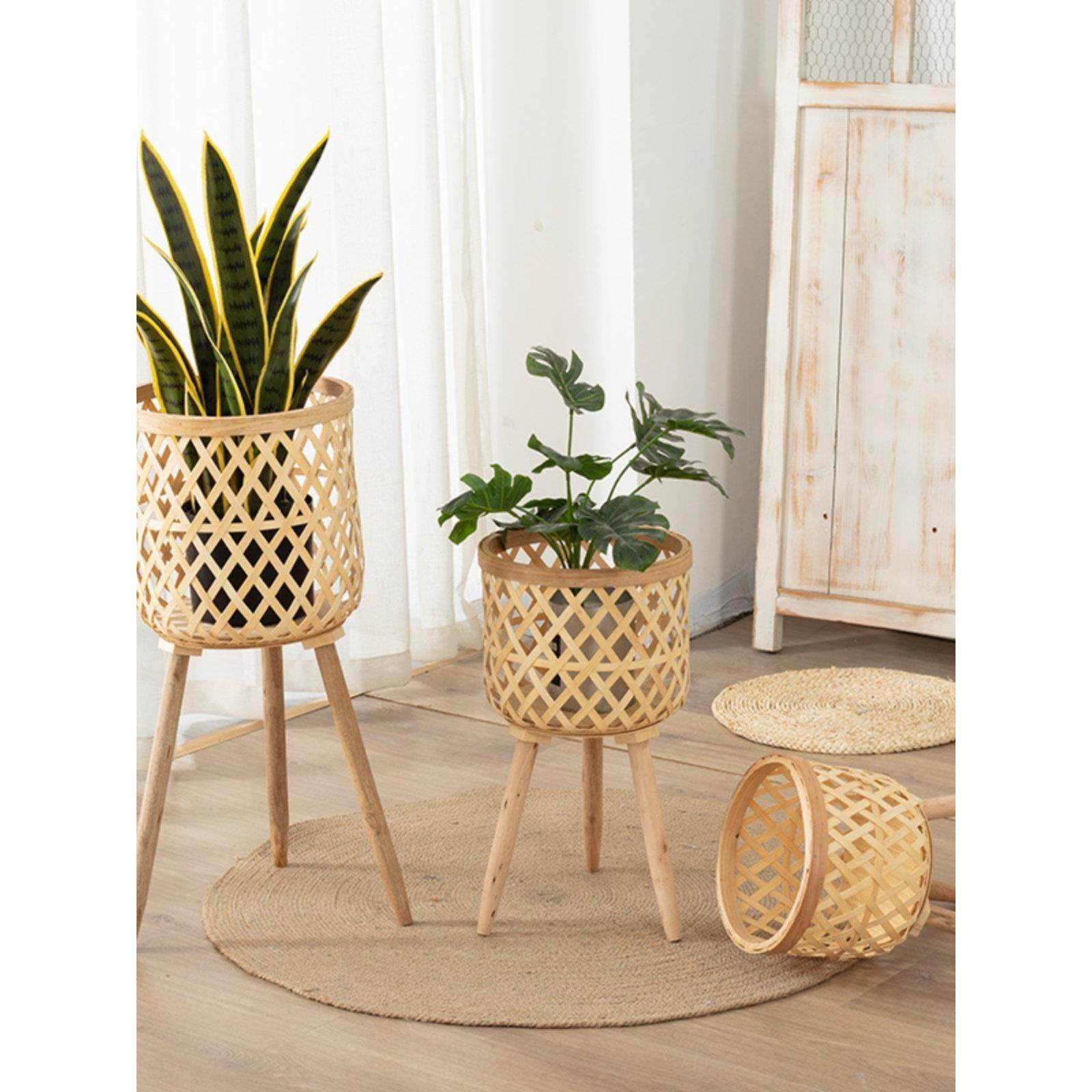 北欧创意藤编竹编草编花篮木质高花架落地式室内客厅装饰绿萝花盆,住宅家具,花架/花几,淘宝优惠券,粉丝福利购,淘宝优惠卷
