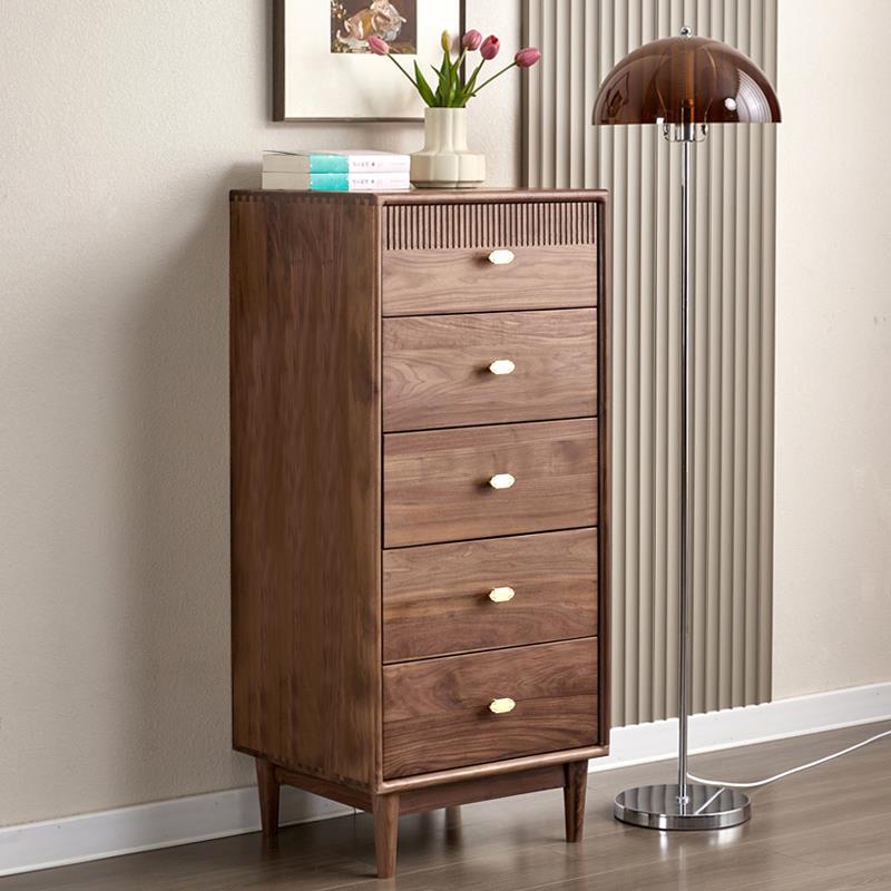 北美黑胡桃木斗柜卧室收纳柜纯实木五斗柜窄款客厅抽屉式边柜定制