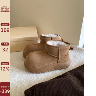 加绒女鞋 5CM增高雪地靴女冬季 面包靴 真羊毛磨砂牛皮 Chio2nd南风