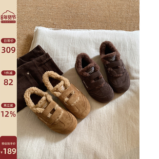 Chio2nd南风 德训鞋女软乎乎加绒魔术贴毛毛绒休闲鞋冬季运动鞋子