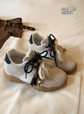 Chio2nd南风  7cm增高休闲鞋子女秋季百搭真皮复古双色系带运动鞋