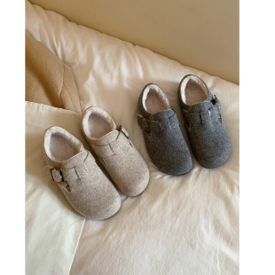全包休闲百搭超软保暖加绒平底鞋 女秋冬季 毛绒勃肯鞋 南风Chio2nd