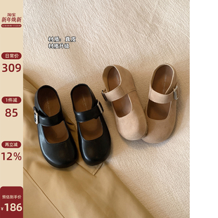 轻便平底豆豆鞋 Chio2nd南风 复古风玛丽珍女鞋 真皮单鞋 5.5CM增高