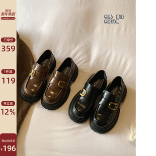 厚底一脚蹬英伦风小皮鞋 Chio2nd南风 秋冬季 女2024新款 真皮乐福鞋