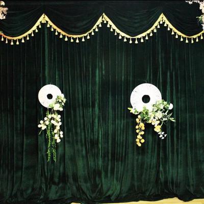 婚庆背景布幔纱幔金丝绒婚礼舞台场地布置墙面舞台幕布直播背景布