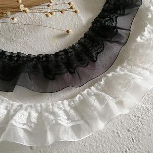 饰百褶辅料 特价 黑色风琴褶皱双层蕾丝花边服装 床品窗帘衣服袖 口装