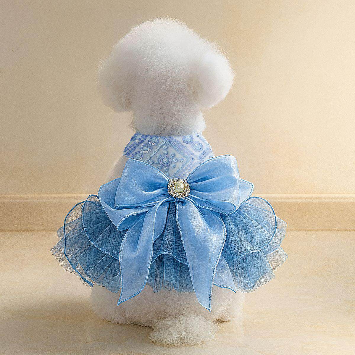 厂家直供/现货新品 宠物衣服狗狗猫猫服装服饰蓬蓬纱蓝色星河婚纱