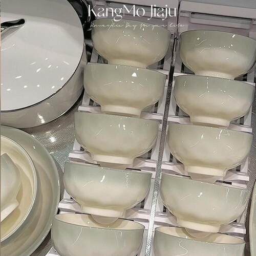 温釉下彩碗盘勺筷全套简约陶瓷碗碟套装家用加厚菜盘饭碗餐具