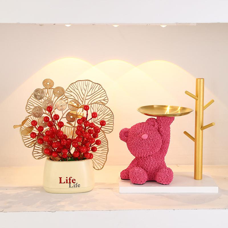 创意浪漫七夕玫瑰熊摆件收纳托盘客厅电视酒柜卧室房间桌面布置