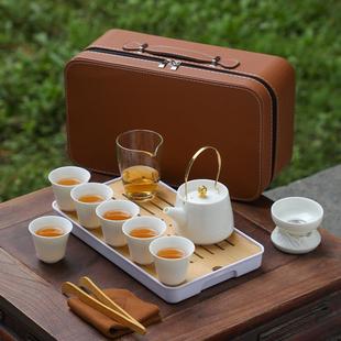 家用轻奢茶壶茶杯户外便携式 白瓷羊脂玉旅行功夫茶具套装 商务礼品
