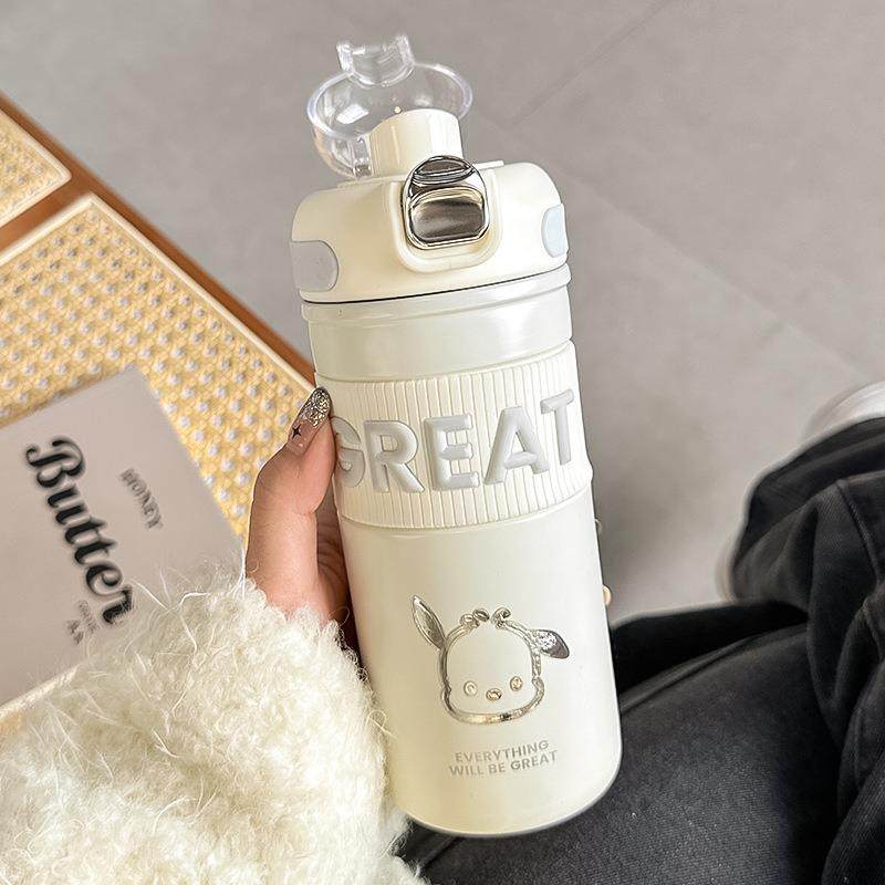 吸管杯女生简约高颜值水杯学生便携双饮口随行咖啡杯大容量保温杯