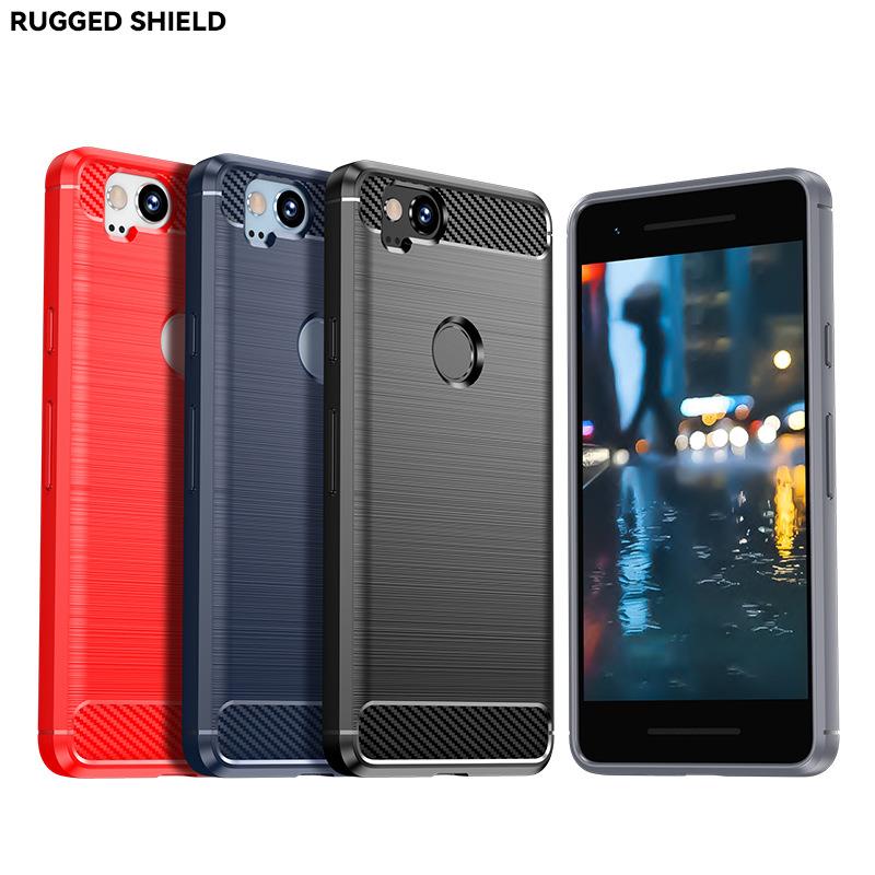 适用谷歌2/2XL手机壳 谷歌Pixel2XL拉丝碳纤维防摔保护套硅胶软壳